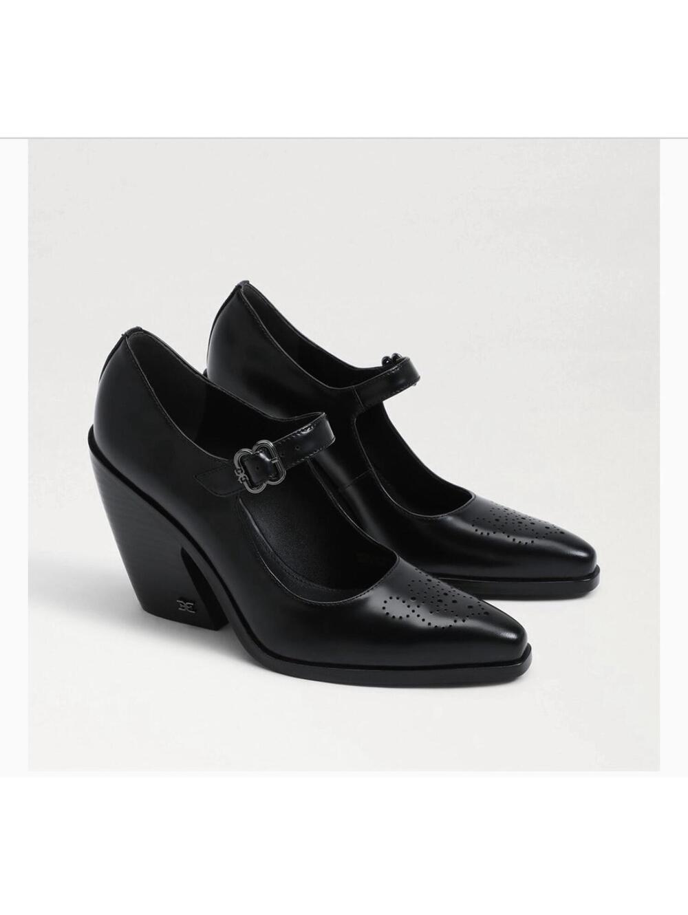 Sam Edelman Aleksa Black Leather Mary Jane Block Heeled Pointed Toe 9.5